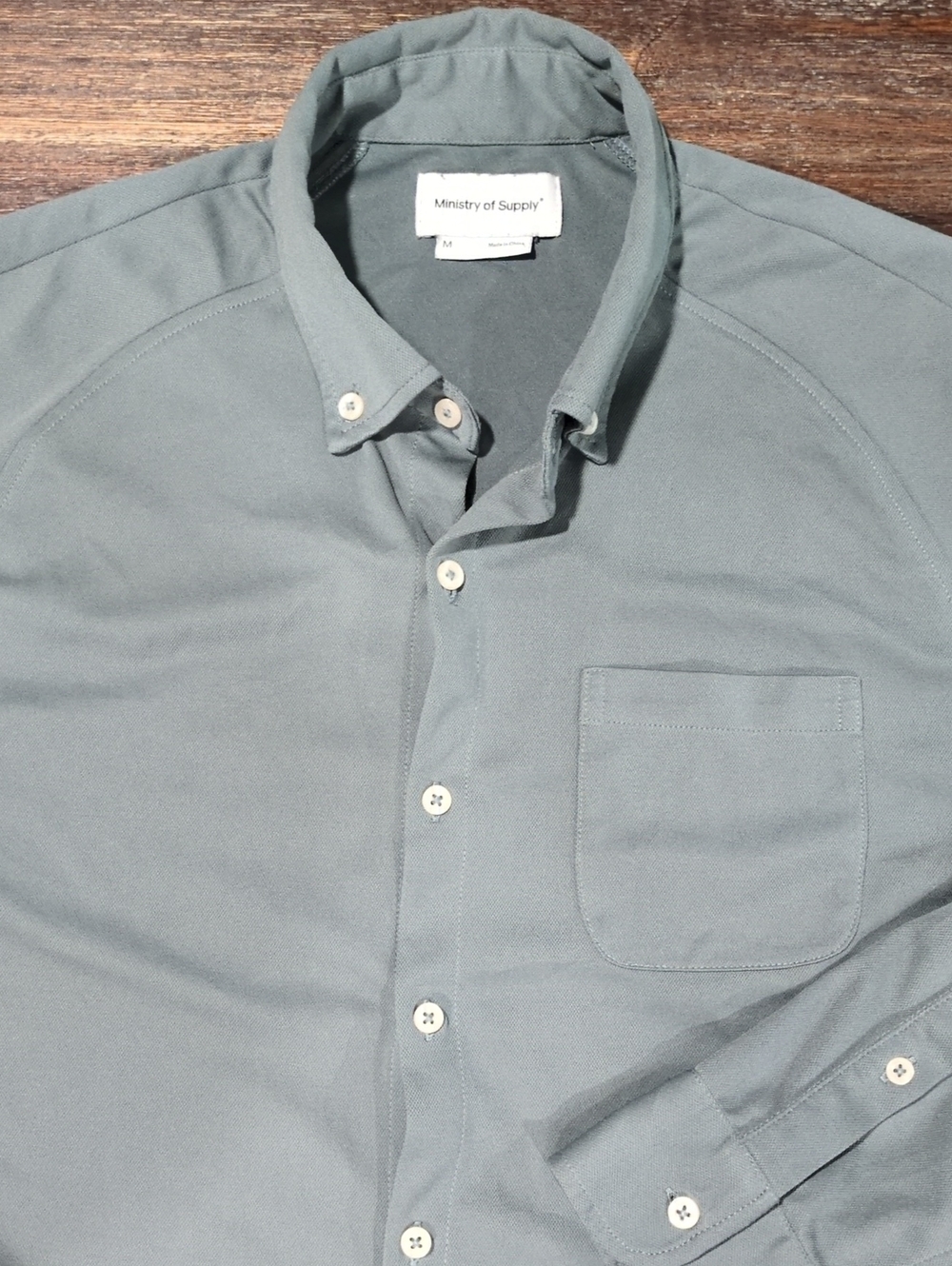 Ministry of Supply Slate Green Long-Sleeve Button-Down Shirt Medium